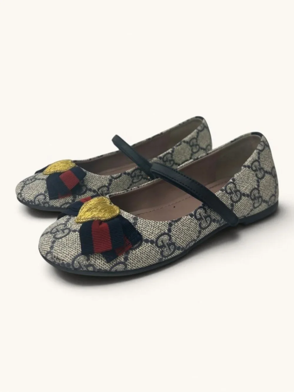 Gucci Kids GG Supreme Heart Ballet Flats, Size 28 IT